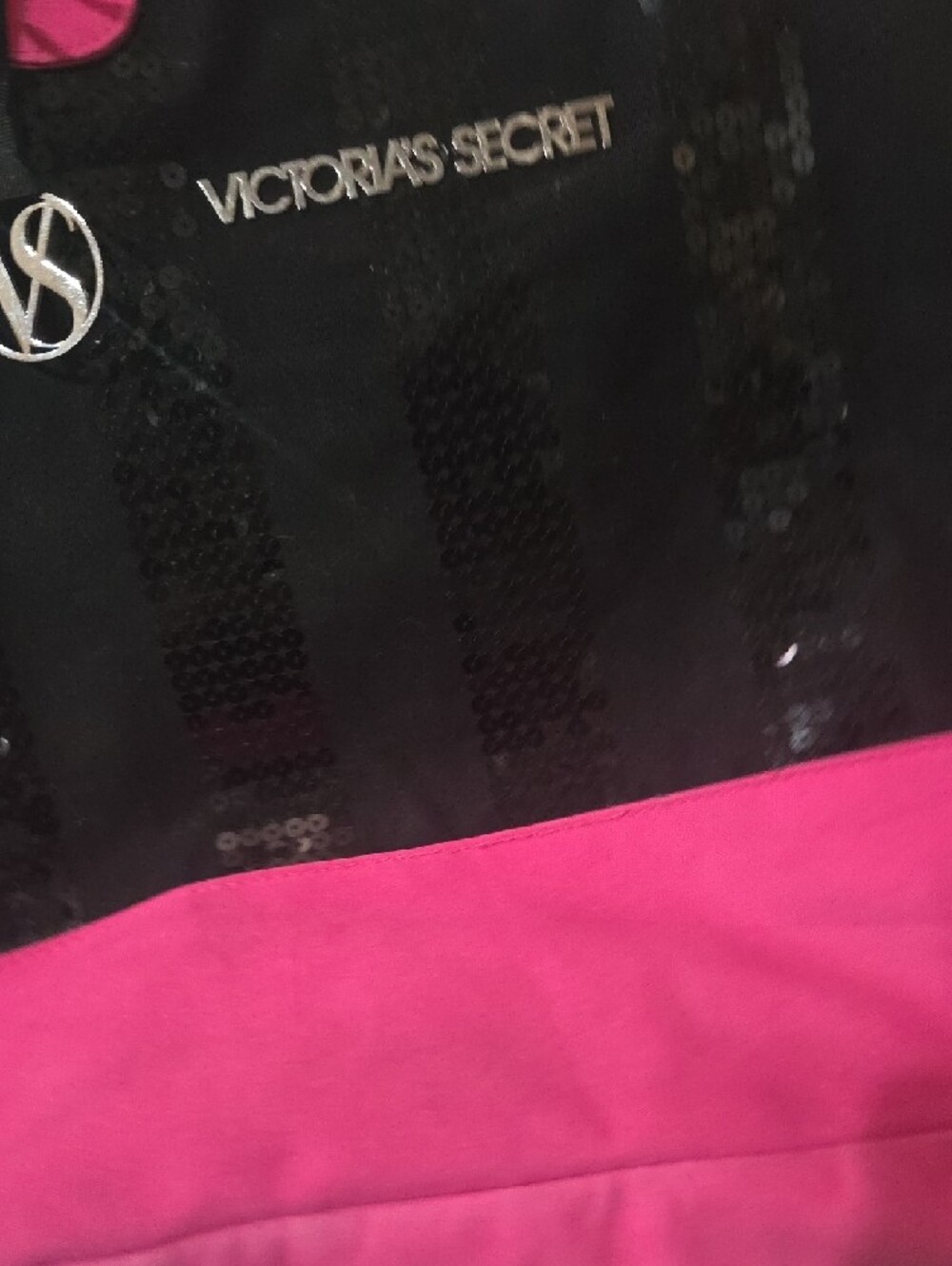 Victoria's Secret Black Sequin Tote with Hot Pink Accents - Picture 4 of 13